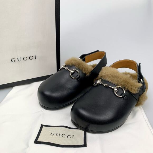 Gucci Other - NIB Gucci Kids Leather Mule Slides w/ Faux Fur Lining, Toddler Size 28